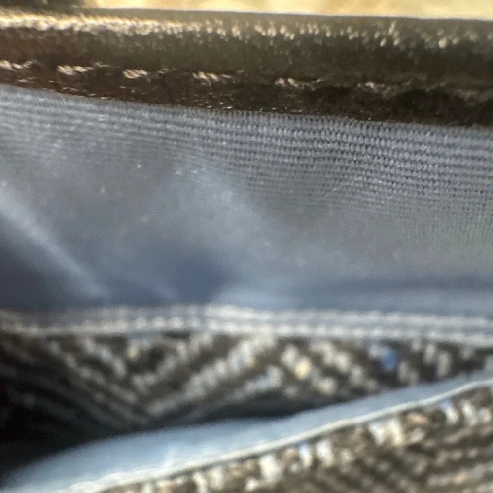 Vintage Coach Blue Black Herringbone Wool Wristlet Leather Trim Buckle Pouch